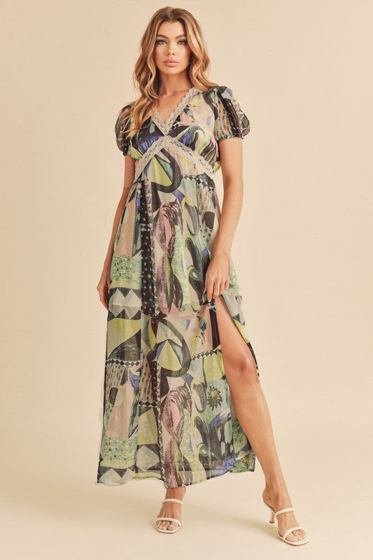 Tribal Print V-Neck Maxi Dress