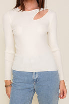 Empower Me Long Sleeve Cutout Sweater Top-Cream-Avah