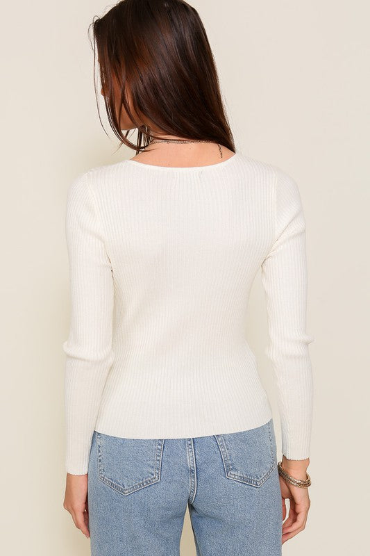Empower Me Long Sleeve Cutout Sweater Top-Cream-Avah