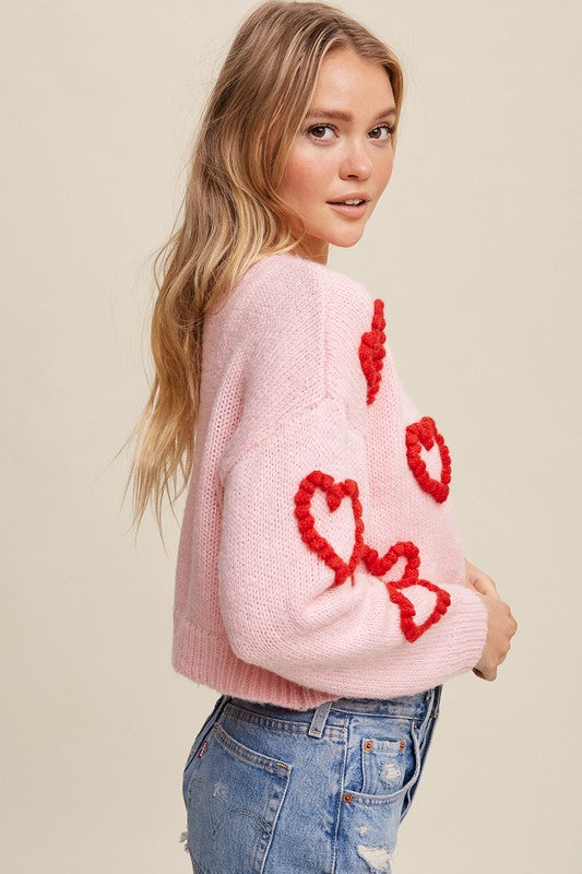 Heartfelt Embrace Knit Cropped Cardigan Sweater - Pink-Avah