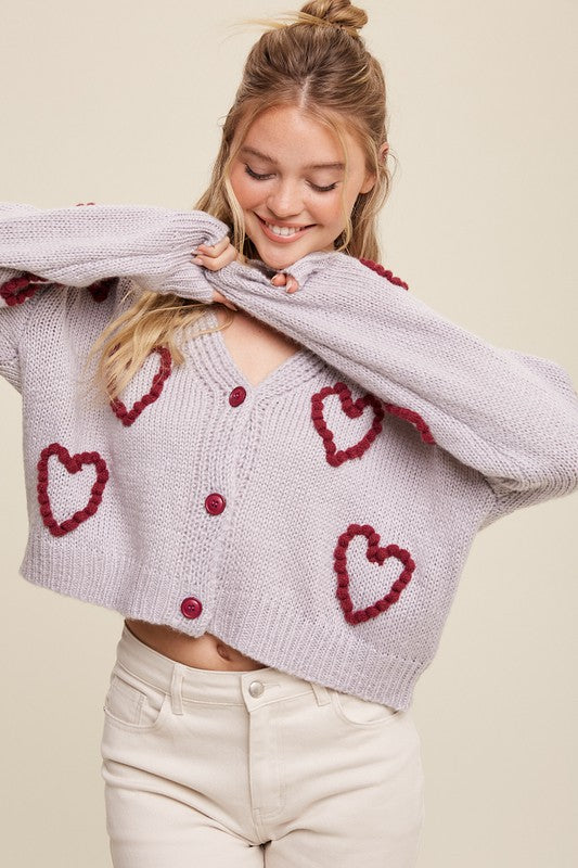 Heartfelt Embrace Knit Cropped Cardigan Sweater - Gray-Avah