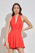 Summertime Favorite Halter Neck Romper-Coral Red-Avah Couture