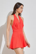 Summertime Favorite Halter Neck Romper-Coral Red-Avah Couture