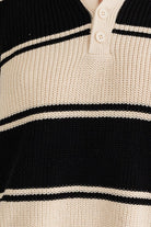 Striped Serenity Collared Oversized Sweater Top-Black and White-Avah