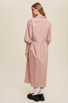 Chic Simplicity Puff Sleeve Babydoll Midi Dress-Blush-Avah