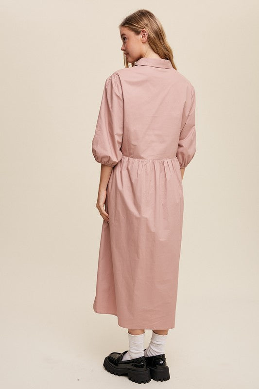 AVAH- Chic Simplicity Long Sleeve T Shirt Dress-Blush