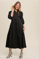 AVAH- Chic Simplicity Long Sleeve T Shirt Dress-Black