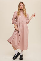 AVAH- Chic Simplicity Long Sleeve T Shirt Dress-Blush