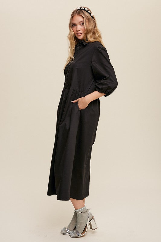 AVAH- Chic Simplicity Long Sleeve T Shirt Dress-Black