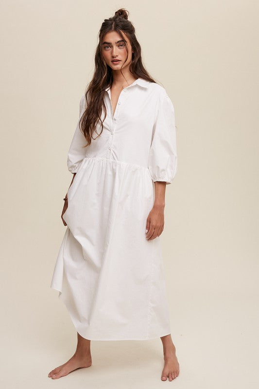 AVAH- Chic Simplicity Long Sleeve T Shirt Dress-White