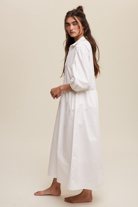 AVAH- Chic Simplicity Long Sleeve T Shirt Dress-White