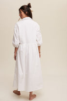 Chic Simplicity Puff Sleeve Babydoll Midi Dress-White-Avah