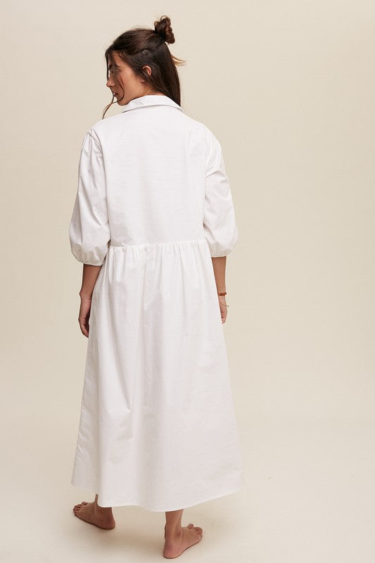 AVAH- Chic Simplicity Long Sleeve T Shirt Dress-White