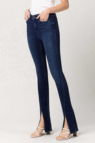 Convinced High Waisted Straight Leg Jeans with Ankle Slit-Dark Wash-Avah