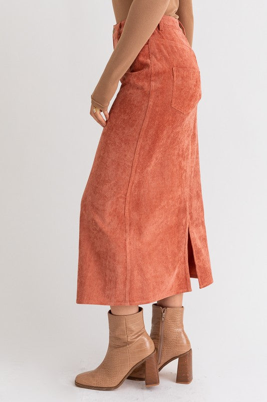 Adorned Corduroy Midi Skirt - Rust-Avah