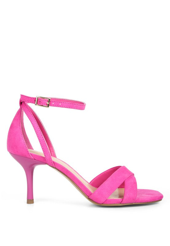 Chloe Ankle Strap Mid Heel Sandals-Pink-AVAH