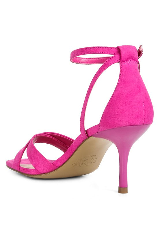 Chloe Ankle Strap Mid Heel Sandals-Pink-AVAH