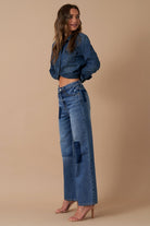 AVAH-Retro Revival Mid Rise Wide Leg Jeans-Dark Vintage Wash