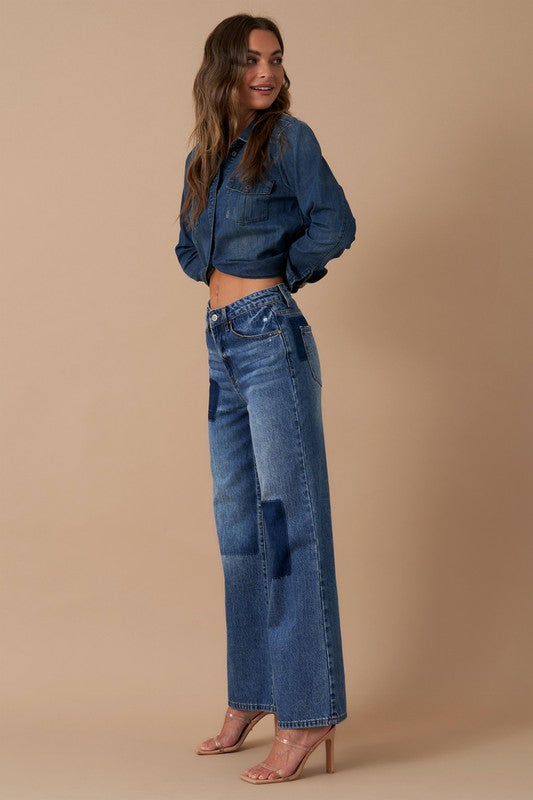 AVAH-Retro Revival Mid Rise Wide Leg Jeans-Dark Vintage Wash