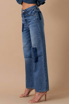 AVAH-Retro Revival Mid Rise Wide Leg Jeans-Dark Vintage Wash