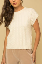 Embrace and Elevate Cable Knit Vest-White-Avah