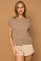 Embrace and Elevate Cable Knit Vest-Mocha Brown-Avah