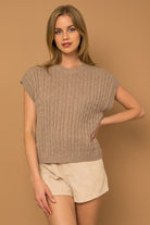 Embrace and Elevate Cable Knit Vest-Mocha Brown-Avah