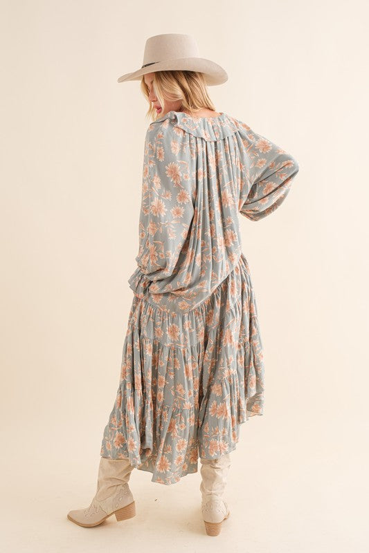 Charisma Ruffle Tiered Floral Maxi Dress - Sage Green - Avah