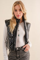 Downtown Quilted Faux Leather Puffer Vest-Black-Avah