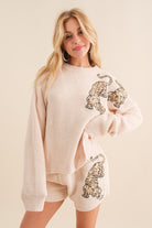 Sequin Tiger Two Piece Lounge Set-Cream-Avah