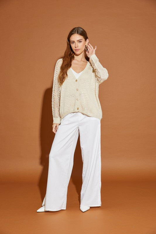Sophistication And Ease Long Sleeve Cardigan Sweater-Natural-AVAH