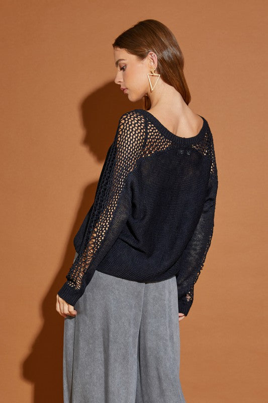 Sophistication And Ease Long Sleeve Cardigan Sweater-Black-AVAH