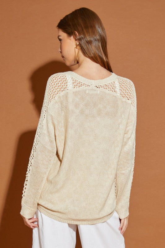 Sophistication And Ease Long Sleeve Cardigan Sweater-Natural-AVAH