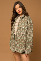 Aztec Print Boho Chic Shacket - Olive-Avah