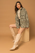 Aztec Print Boho Chic Shacket - Olive-Avah