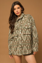 Aztec Print Boho Chic Shacket - Olive-Avah