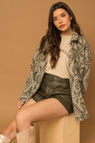 Aztec Print Boho Chic Shacket - Olive-Avah