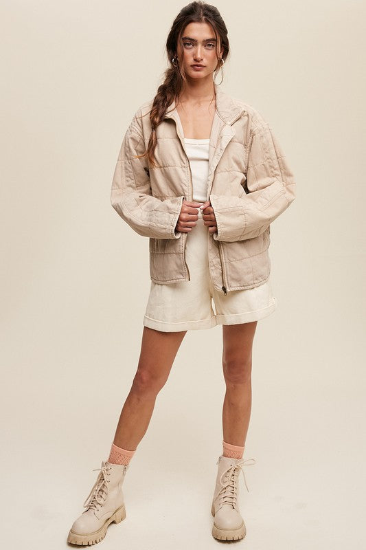 Signature Luxe Quilted Denim Jacket-Beige-Cream-Avah