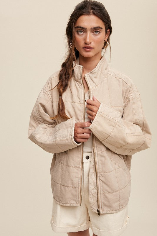 Signature Luxe Quilted Denim Jacket-Beige-Cream-Avah