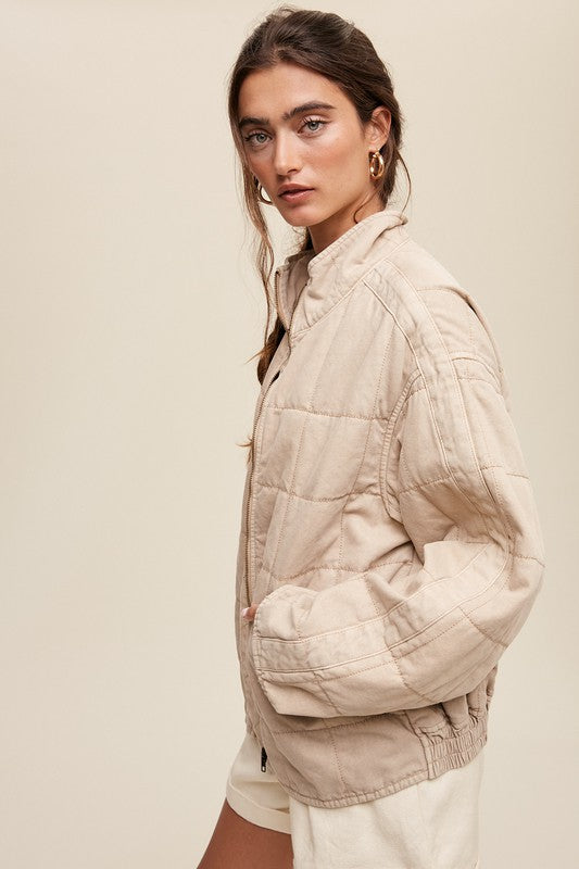 Signature Luxe Quilted Denim Jacket-Beige-Cream-Avah