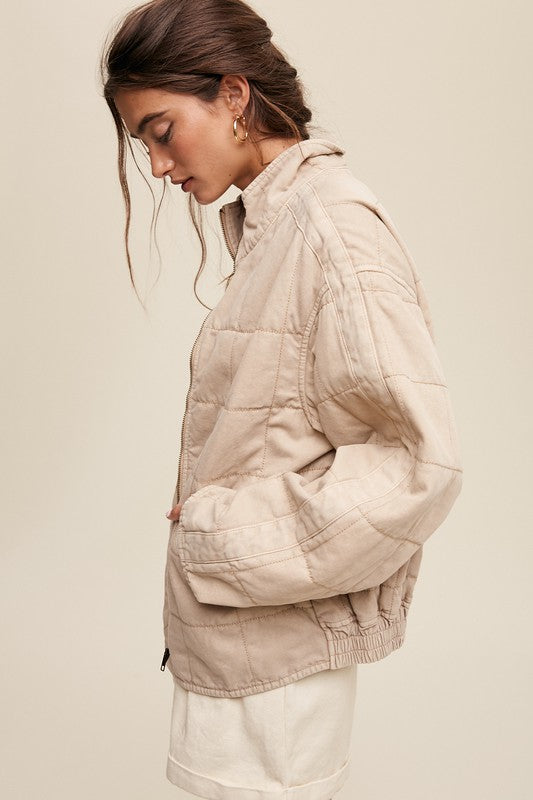 Signature Luxe Quilted Denim Jacket-Beige-Cream-Avah