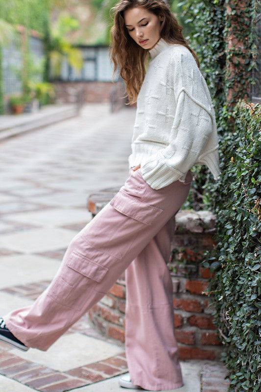Chic Cross-Stitch Turtle Neck Sweater - Off White-Avah