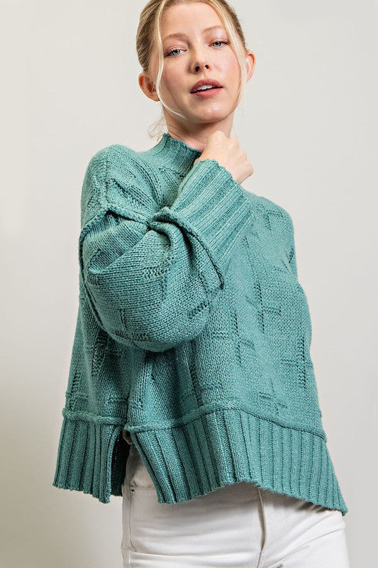 Chic Cross-Stitch Turtle Neck Sweater - Sage -Avah