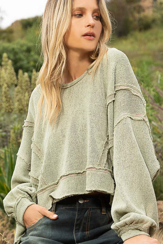 Perfect Timing Long Sleeve Hooded Knit Top-Pale Olive Green-Avah