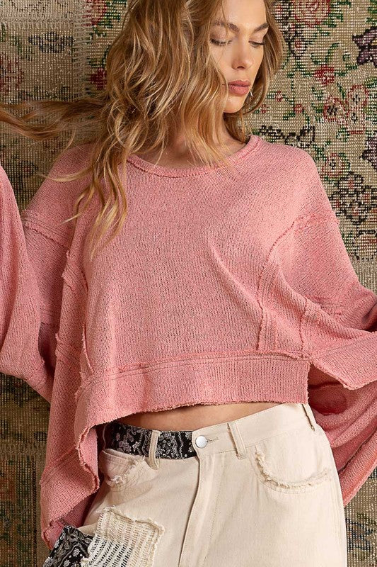 Perfect Timing Long Sleeve Hooded Knit Top-Rose Pink-Avah