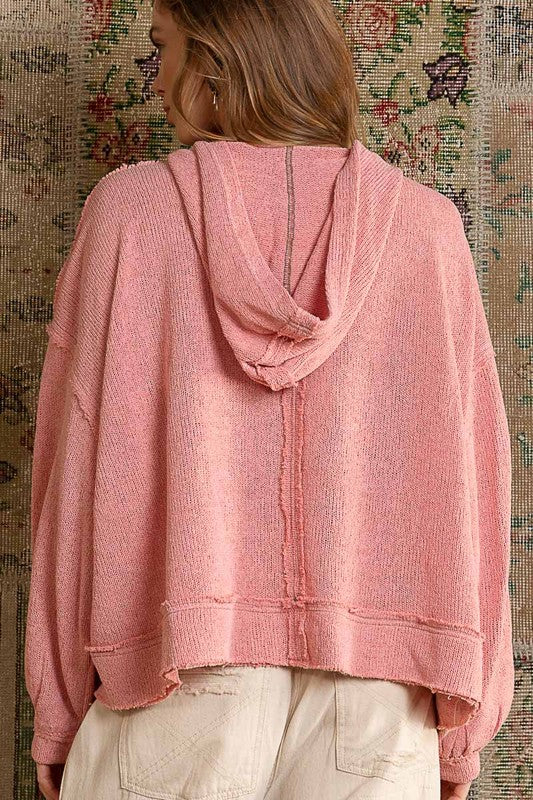Perfect Timing Long Sleeve Hooded Knit Top-Rose Pink-Avah