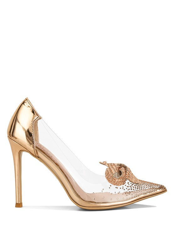 Enchanted Eve Clear Pointed Toe Pumps-Rose Gold- Avah
