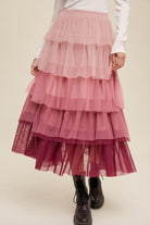 Whispering Rose Gradient Tiered Maxi Skirt-Magenta-Avah