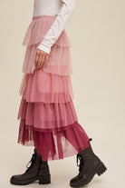 Whispering Rose Gradient Tiered Maxi Skirt-Magenta-Avah