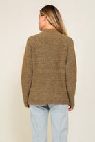 Confident Cozy Raglan Sleeve Mock Neck Sweater-Brown-Orange-Avah